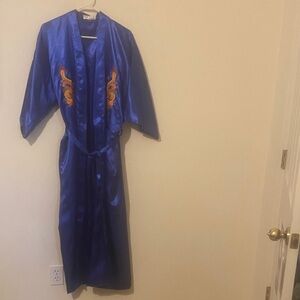 Blue Satin kimono with Embroidered Design